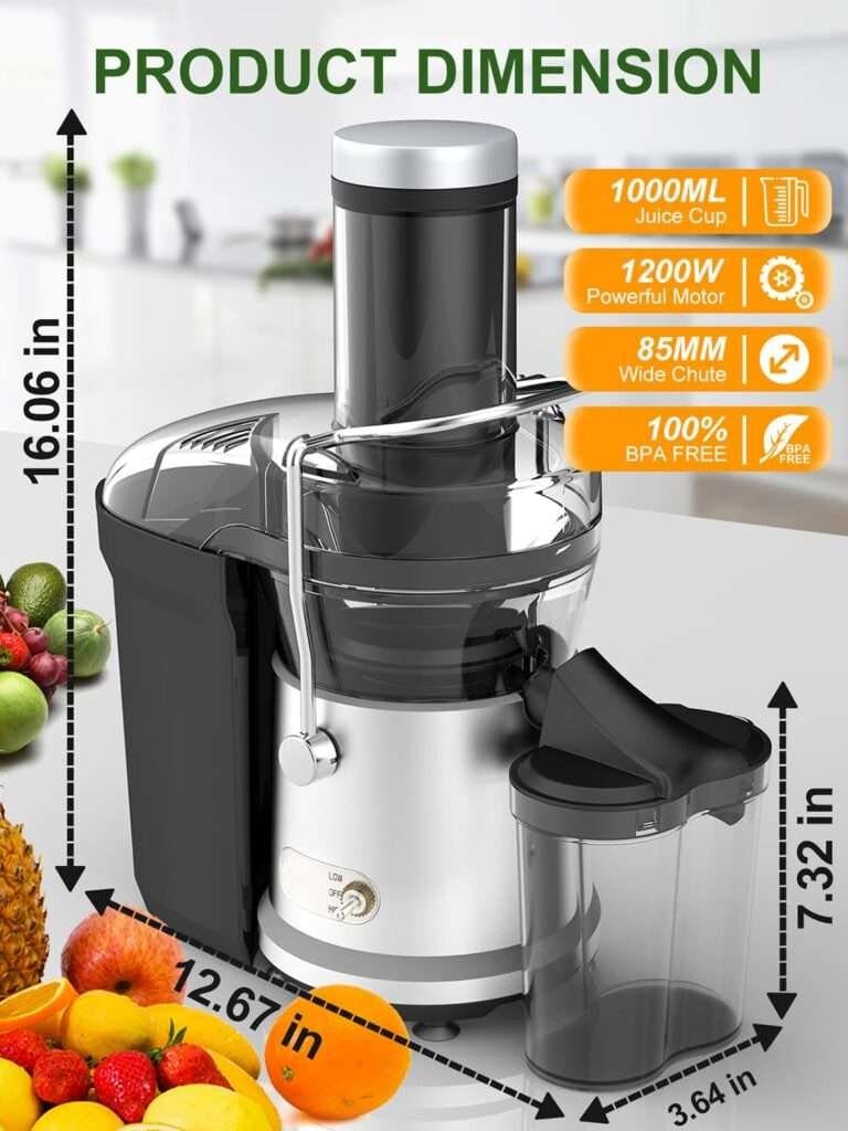 1200W Juicer Machines with 3.2 Feed Chute for Whole Fruits and Vegs, Dual Speeds Centrifugal Juice Extractor, Heavy Duty Full Copper Motor, 35oz Large Juice Jug, Easy to Clean, BPA-Free