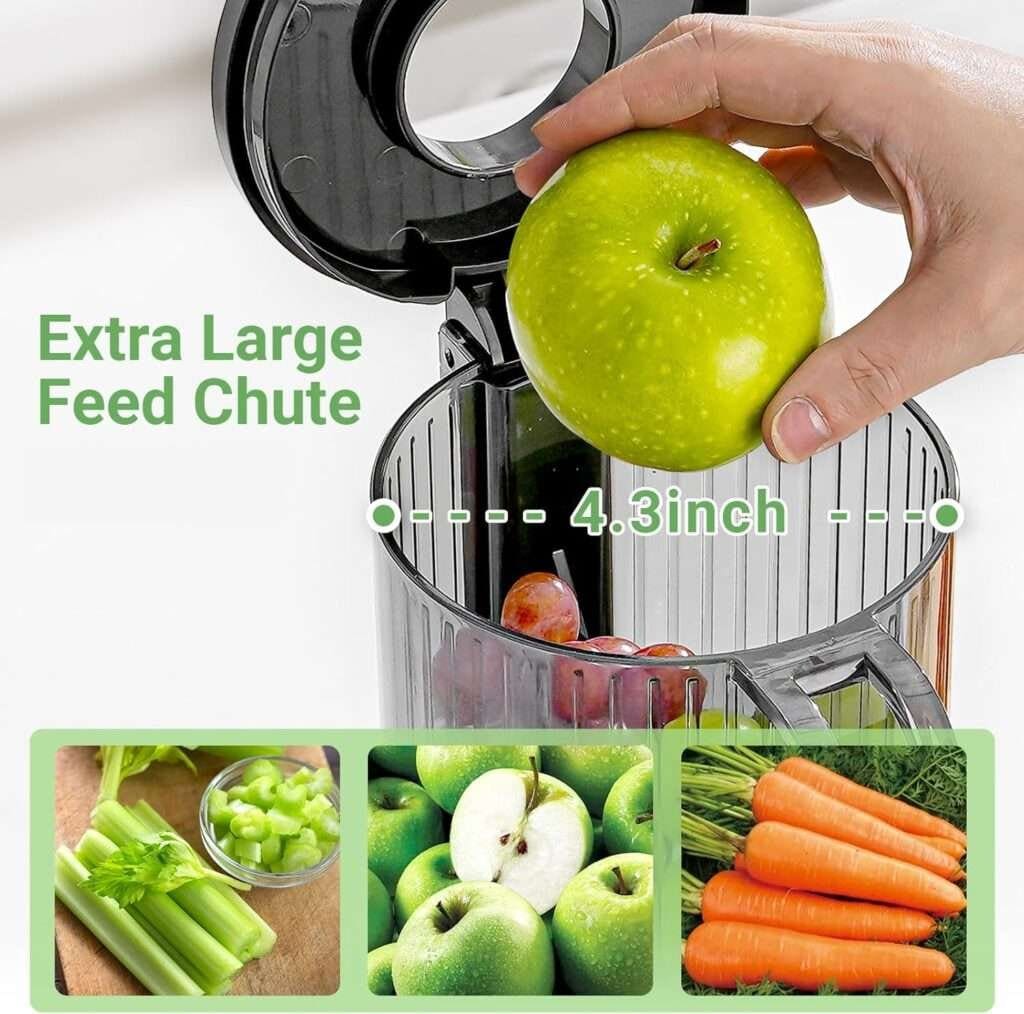 AAOBOSI Cold Press Juicer, 4.35 Large Feed Chute Masticating Juicer Machines (Upgrade) High Juice Yield Slow Juice Extractor fit Fruits Vegetables, Easy to Clean, New Designed for Home and Travel