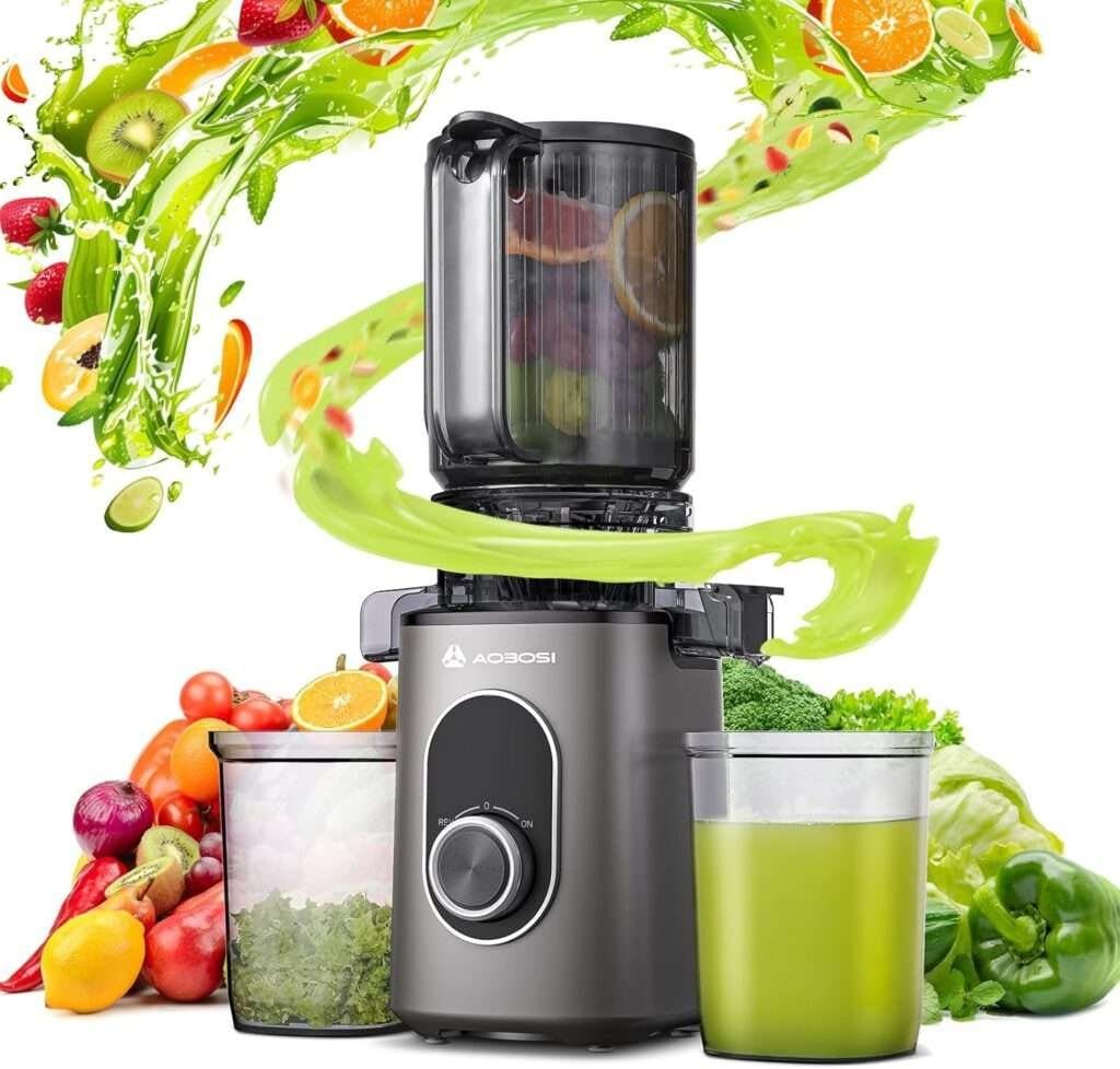 AAOBOSI Cold Press Juicer, 4.35 Large Feed Chute Masticating Juicer Machines (Upgrade) High Juice Yield Slow Juice Extractor fit Fruits Vegetables, Easy to Clean, New Designed for Home and Travel