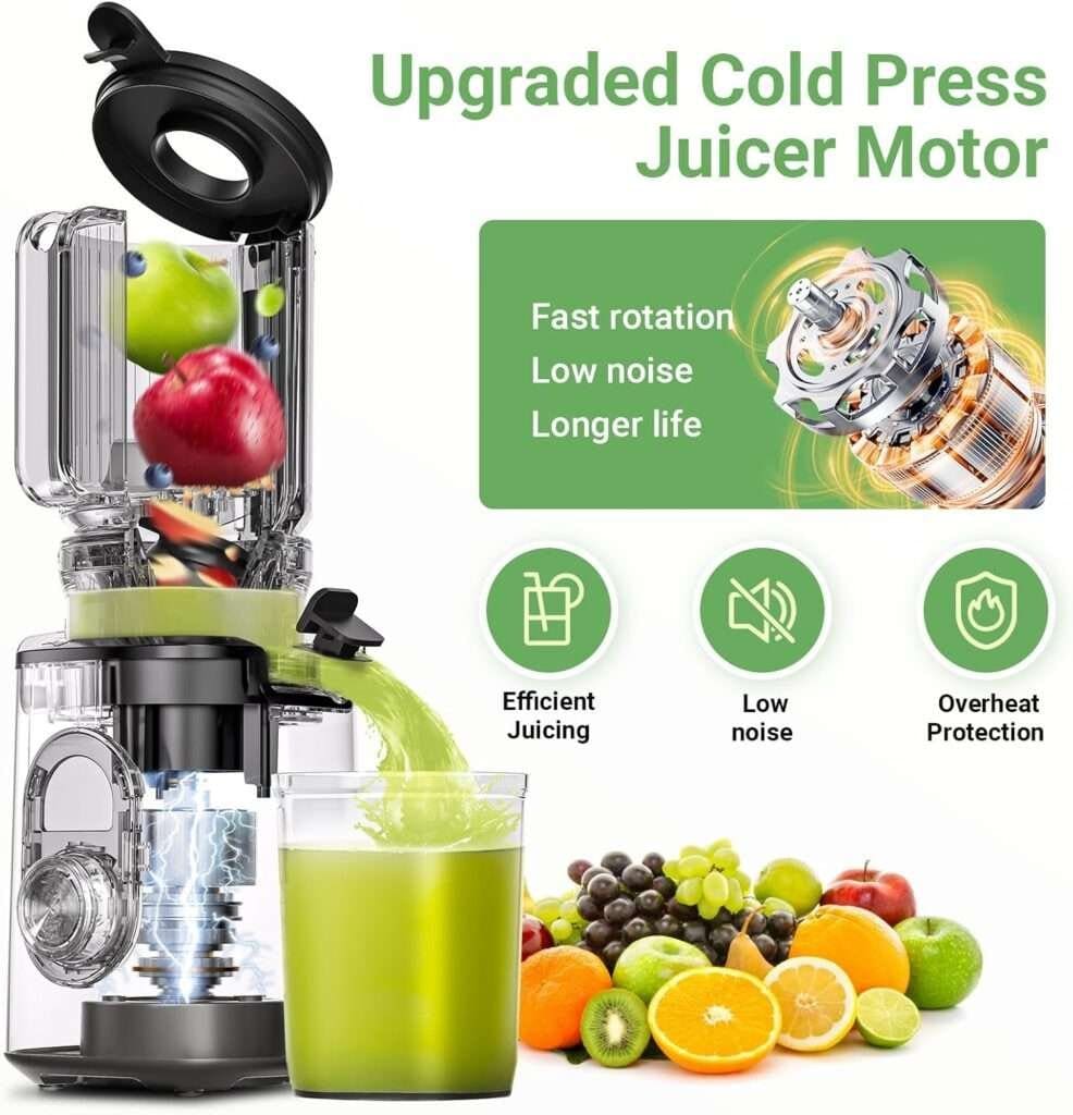 AAOBOSI Cold Press Juicer, 4.35 Large Feed Chute Masticating Juicer Machines (Upgrade) High Juice Yield Slow Juice Extractor fit Fruits Vegetables, Easy to Clean, New Designed for Home and Travel