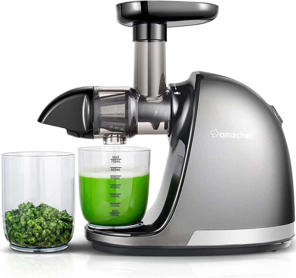 Cold PressJuicer,AMZCHEF Slow Masticating Juicer Machines with Reverse Function, High Juice Yield, Easy Clean with Brush,Recipes for High Nutrient Fruits and Vegetables, White(Updated)