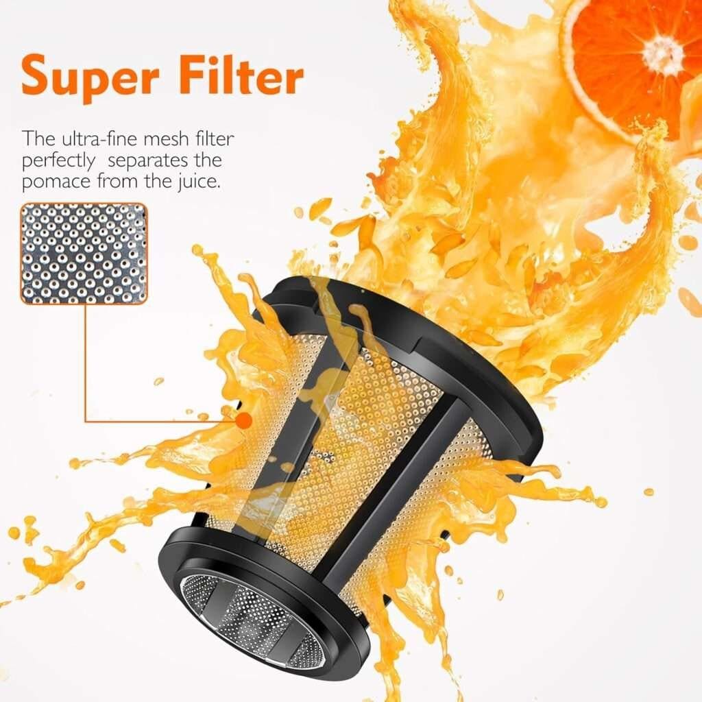 Cold PressJuicer,AMZCHEF Slow Masticating Juicer Machines with Reverse Function, High Juice Yield, Easy Clean with Brush,Recipes for High Nutrient Fruits and Vegetables, White(Updated)