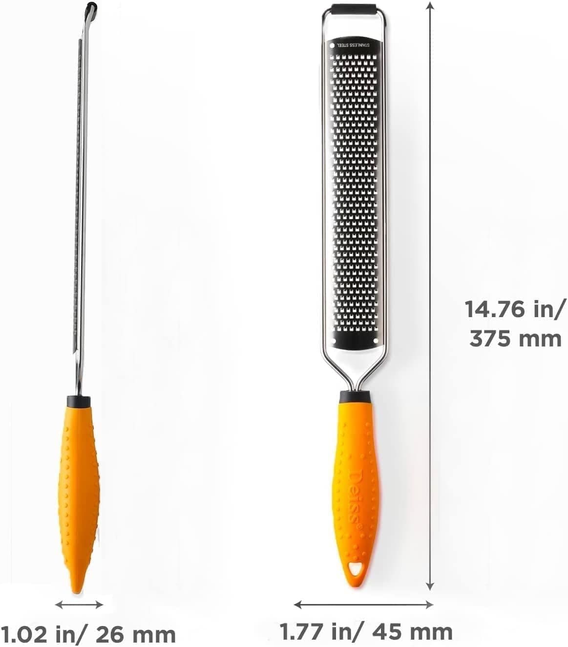 Deiss PRO Citrus Zester Cheese Grater — Parmesan Cheese Lemon, Ginger, Garlic, Nutmeg, Chocolate, Vegetables, Fruits - Razor-Sharp Stainless Steel Blade, Wide, Dishwasher Safe Deiss PRO Citrus Zester Cheese Grater — Parmesan Cheese Lemon, Ginger, Garlic, Nutmeg, Chocolate, Vegetables, Fruits - Razor-Sharp Stainless Steel Blade, Wide, Dishwasher Safe