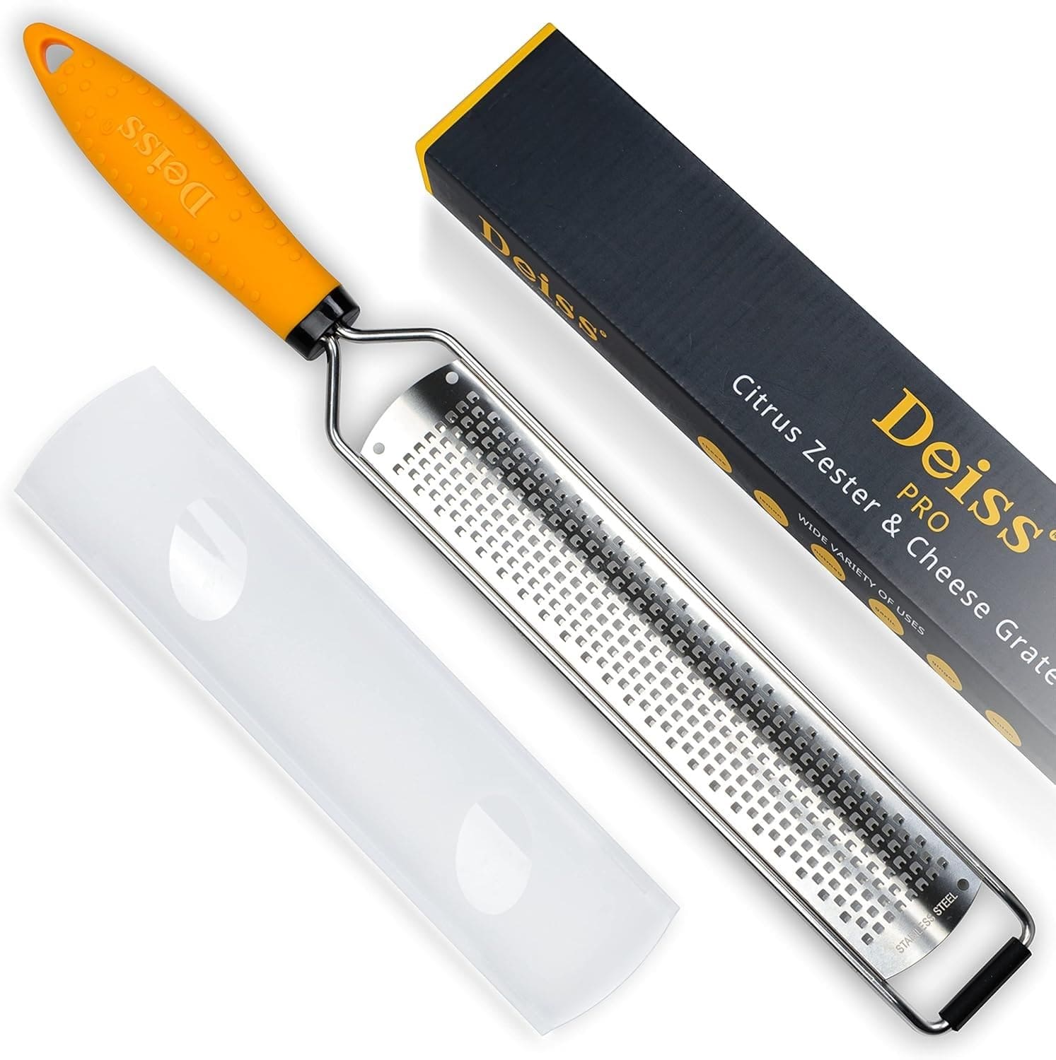 Deiss PRO Citrus Zester Cheese Grater — Parmesan Cheese Lemon, Ginger, Garlic, Nutmeg, Chocolate, Vegetables, Fruits - Razor-Sharp Stainless Steel Blade, Wide, Dishwasher Safe Deiss PRO Citrus Zester Cheese Grater — Parmesan Cheese Lemon, Ginger, Garlic, Nutmeg, Chocolate, Vegetables, Fruits - Razor-Sharp Stainless Steel Blade, Wide, Dishwasher Safe