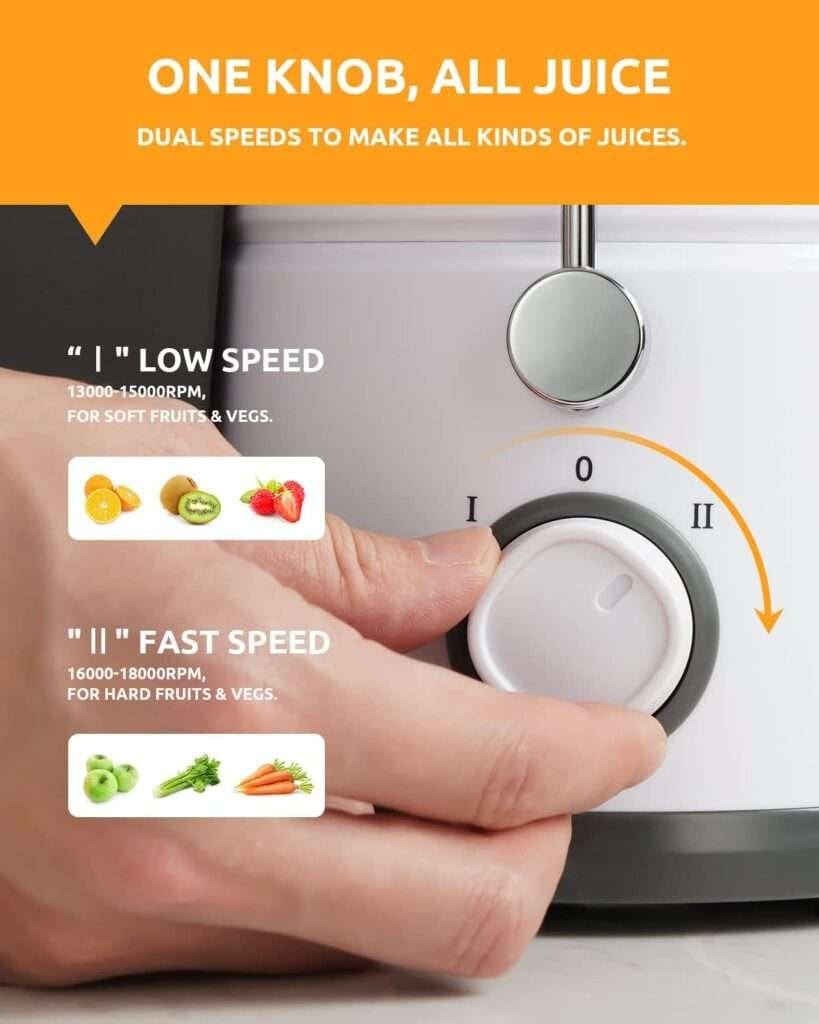 GDOR 800W Juicer Machine, 3” Wide Feed Chute, Dual-Speed Centrifugal Juicer for Fruits Vegetables, Anti-Drip Function, BPA-Free, Easy to Clean with Brush, White