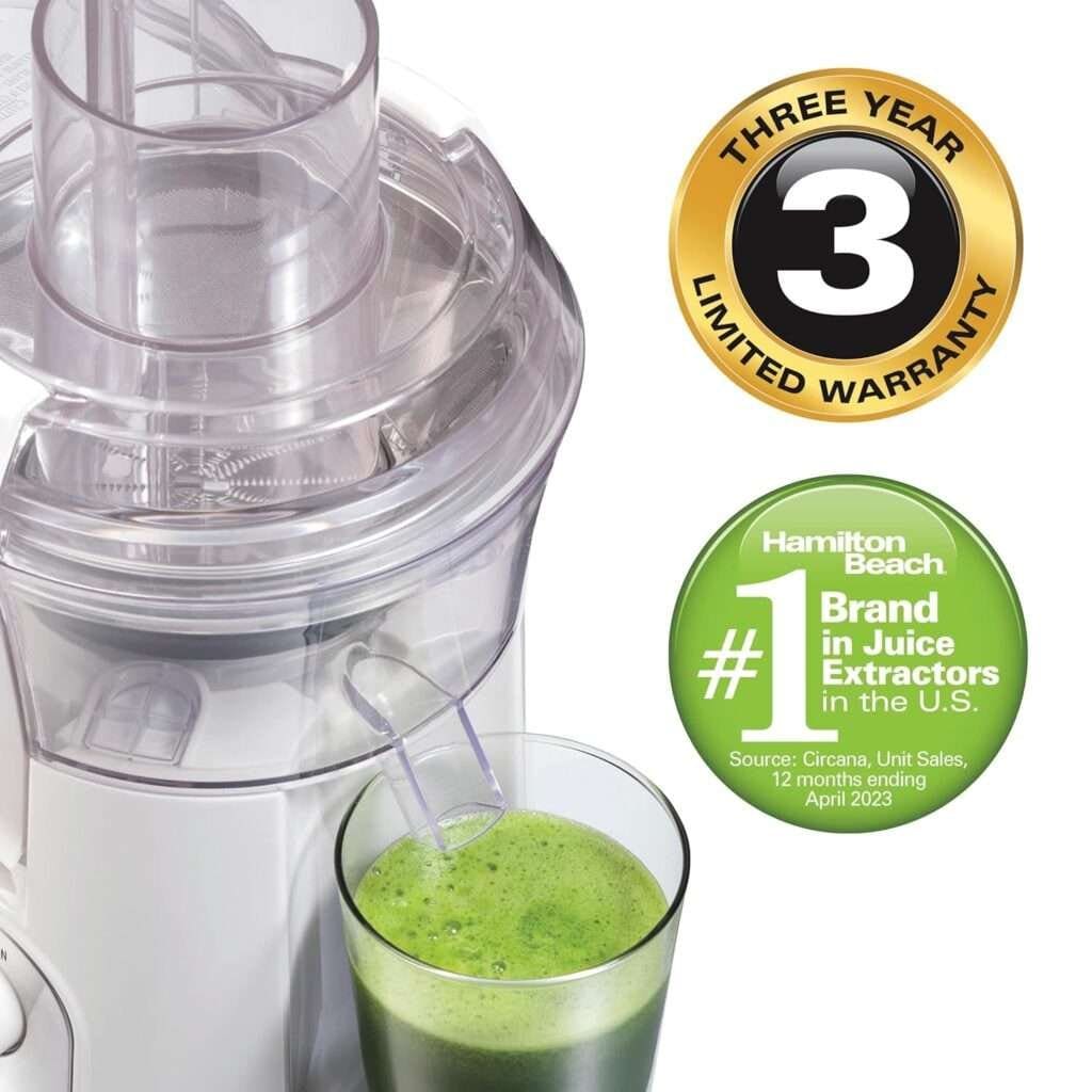 Hamilton Beach Juicer Machine, Big Mouth 3” Feed Chute for Whole Fruits and Vegetables, Easy to Clean, Centrifugal Extractor, Vegetable Fruit Juicer, BPA Free, 800W Motor, White Hamilton Beach Juicer Machine, Big Mouth 3” Feed Chute for Whole Fruits and Vegetables, Easy to Clean, Centrifugal Extractor, Vegetable Fruit Juicer, BPA Free, 800W Motor, White
