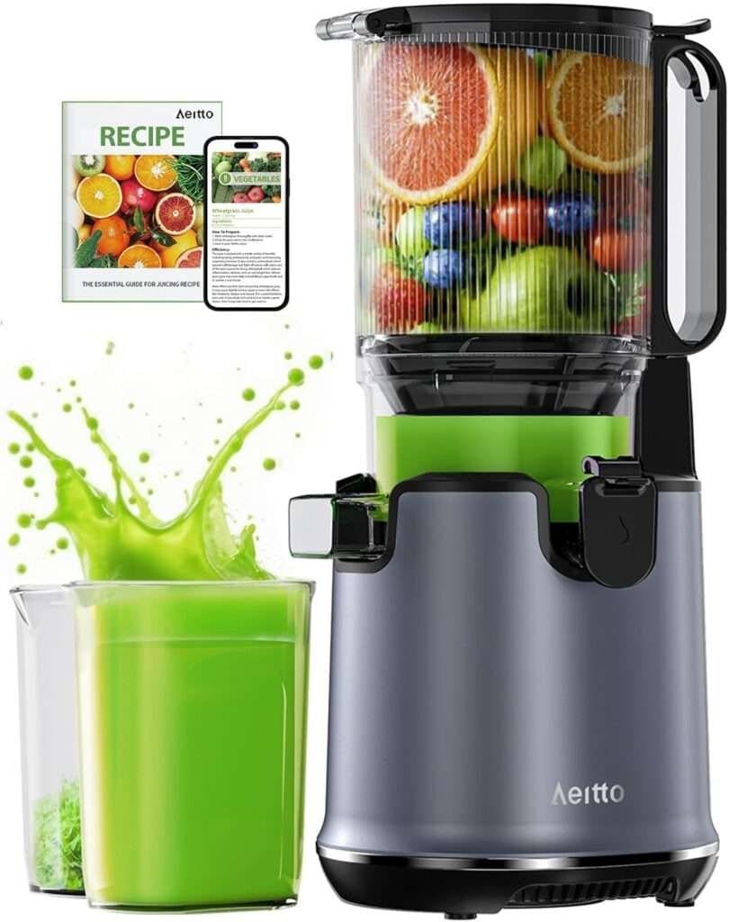 Max5 Juicer Machines,Aeitto Cold Press Juicer with 5.3“ Wide Mouth for Whole Fruits Vegetables, Professional Slow Masticating Juice Extractor, Self Feeding, Easy to Use, High Juice Yield, Dark Grey Max5 Juicer Machines,Aeitto Cold Press Juicer with 5.3“ Wide Mouth for Whole Fruits Vegetables, Professional Slow Masticating Juice Extractor, Self Feeding, Easy to Use, High Juice Yield, Dark Grey