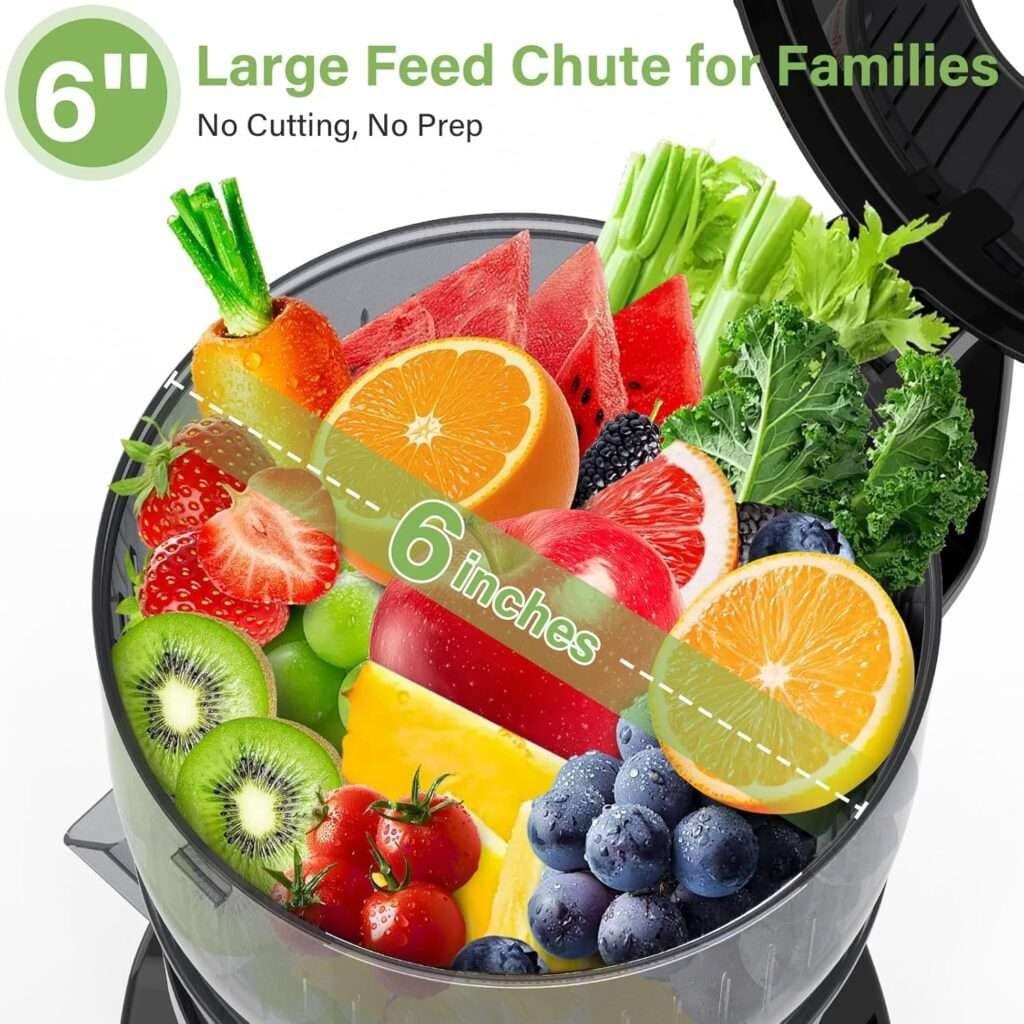 OMMO 6 Large Cold Press Juicer, BPA Free Juicer Machines with Beep Install Check, Reverse Anti-Jam, High Juice Yield, Easy to Clean, Slow Masticating Juicer for Healthy Living/Fitness, Sliver OMMO 6 Large Cold Press Juicer, BPA Free Juicer Machines with Beep Install Check, Reverse Anti-Jam, High Juice Yield, Easy to Clean, Slow Masticating Juicer for Healthy Living/Fitness, Sliver