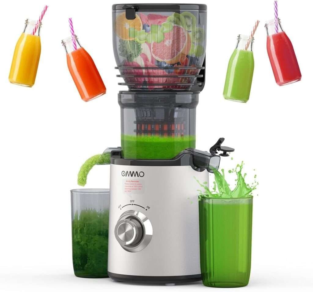 OMMO 6 Large Cold Press Juicer, BPA Free Juicer Machines with Beep Install Check, Reverse Anti-Jam, High Juice Yield, Easy to Clean, Slow Masticating Juicer for Healthy Living/Fitness, Sliver OMMO 6 Large Cold Press Juicer, BPA Free Juicer Machines with Beep Install Check, Reverse Anti-Jam, High Juice Yield, Easy to Clean, Slow Masticating Juicer for Healthy Living/Fitness, Sliver