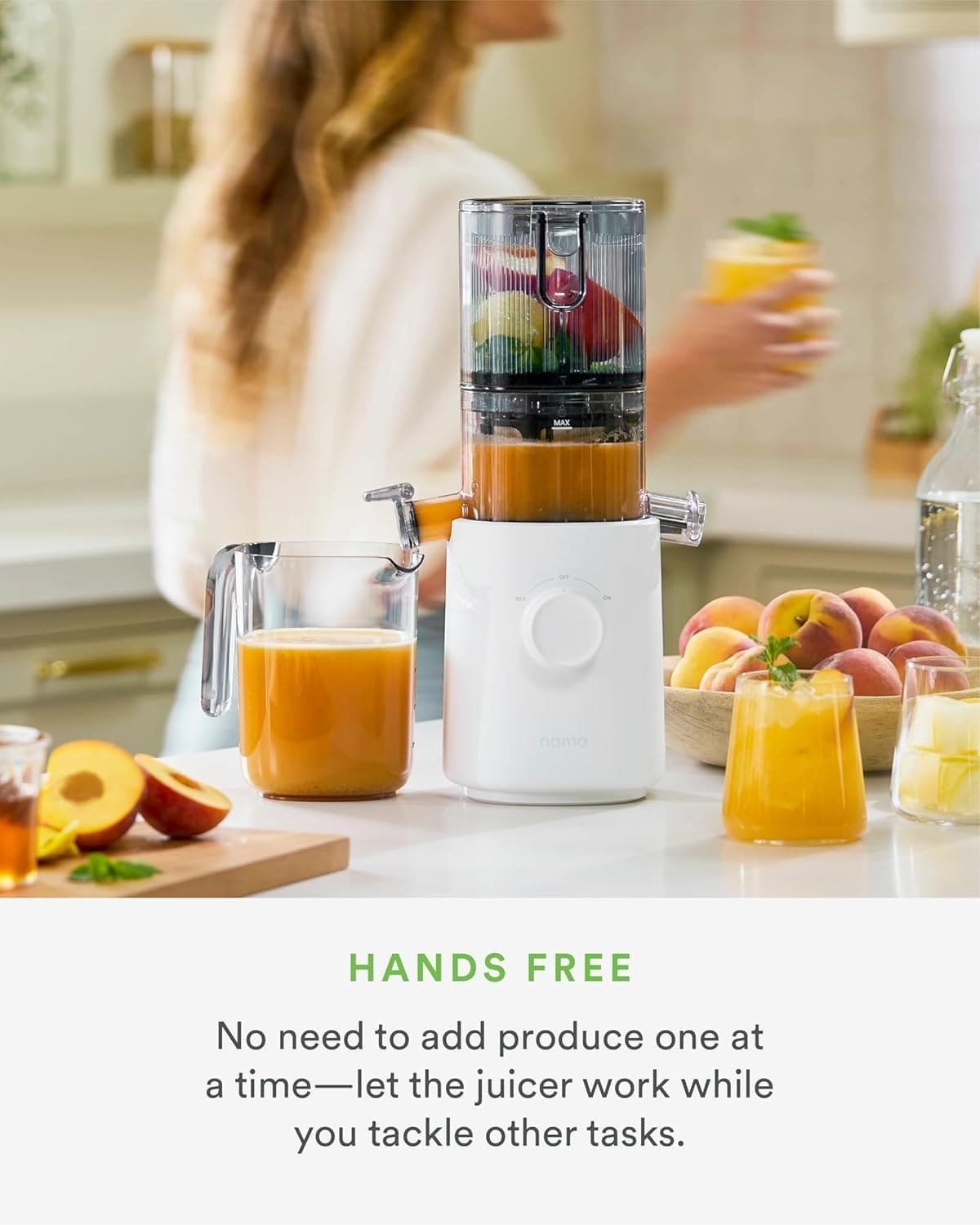 Nama J3 Compact Cold Press Juicer, Space Saving Self-Feeding for Hands Free Operation, Lightweight, Portable No Residue, Slow Chewing Juicer, Easy Cleaning and Assembly
