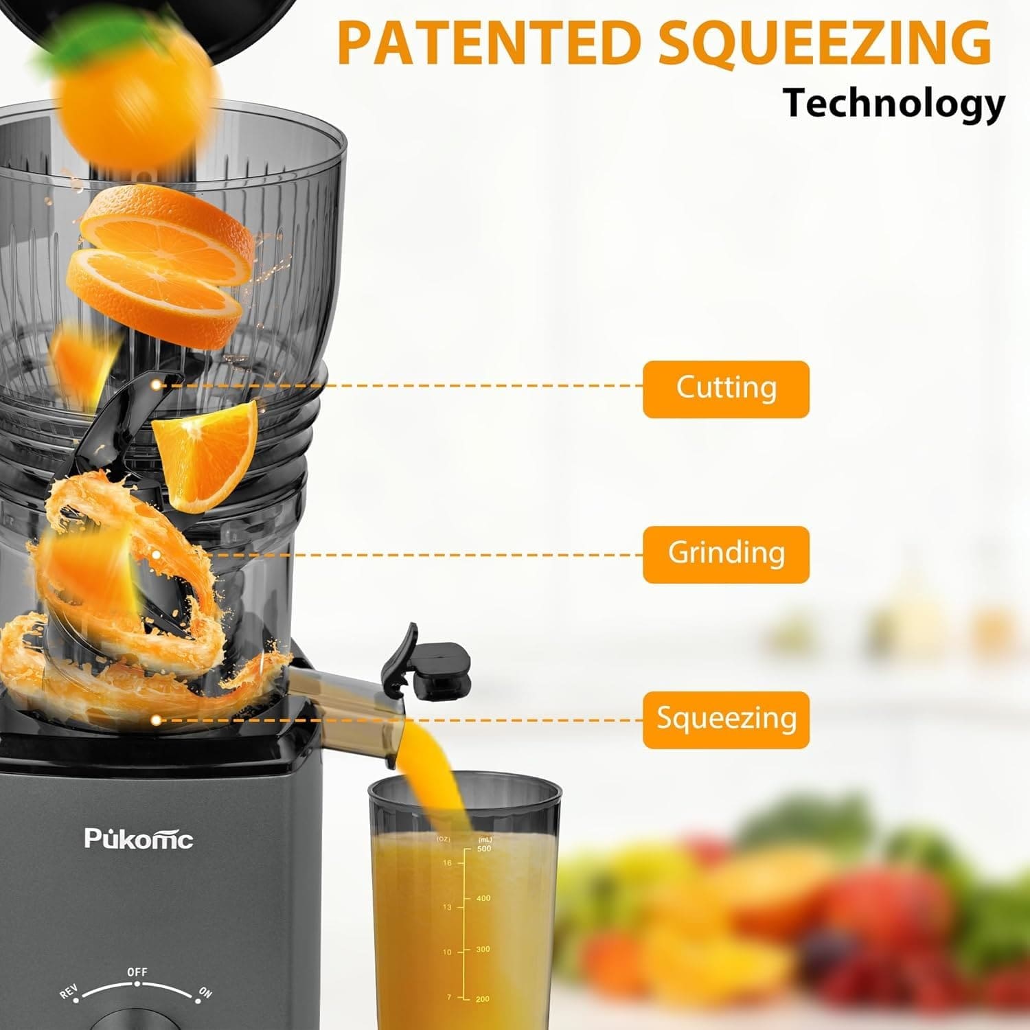 Pukomc Cold Press Juicer,5.8 Wide Feed Chute Juice Extractor Machine with 300W,Slow Masticating Juicer for Whole Vegetables Fruits,High Juice Yield,Easy to Clean,Grey Pukomc Cold Press Juicer,5.8 Wide Feed Chute Juice Extractor Machine with 300W,Slow Masticating Juicer for Whole Vegetables Fruits,High Juice Yield,Easy to Clean,Grey