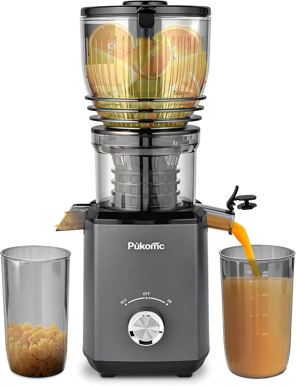 Pukomc Cold Press Juicer,5.8 Wide Feed Chute Juice Extractor Machine with 300W,Slow Masticating Juicer for Whole Vegetables Fruits,High Juice Yield,Easy to Clean,Grey Pukomc Cold Press Juicer,5.8 Wide Feed Chute Juice Extractor Machine with 300W,Slow Masticating Juicer for Whole Vegetables Fruits,High Juice Yield,Easy to Clean,Grey